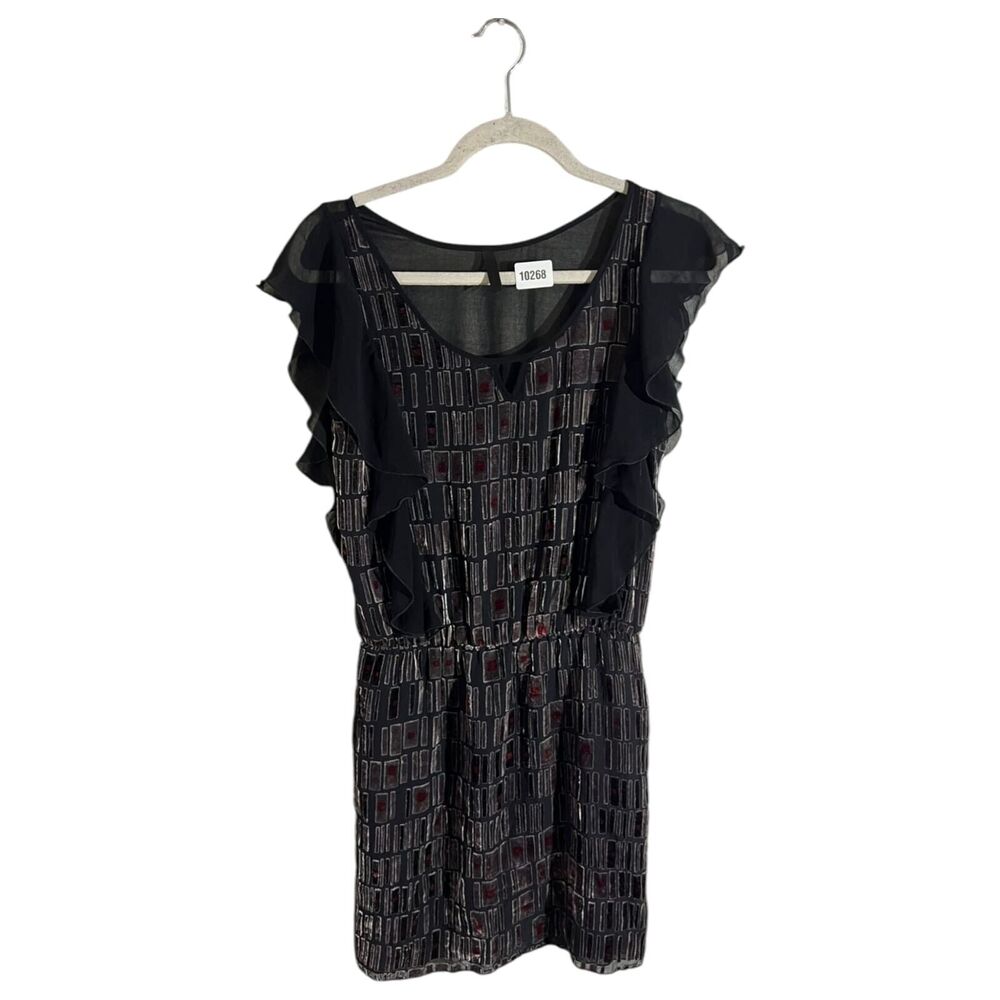 Vitamina Oversized Dress Cap Sleeves Printed Velvet Details Womens Size 1 Black